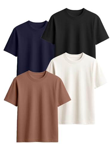Image of Veirdo 100% Pure Cotton Regular Fit Round Neck Cool Solid Half Sleeve T-Shirt Combo for Men (Pack of 4)