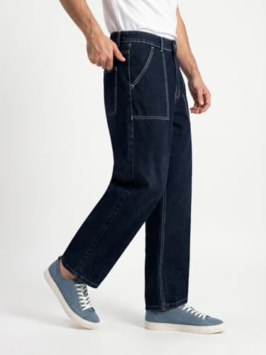 Image of Urbano Fashion Men's Loose Baggy Fit Washed Denim Jeans Non-Stretchable
