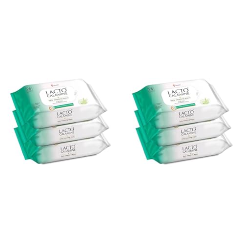 Image of Lacto Calamine Daily Cleansing Facial Wipes 25N Each - Pack of 6 | Wet Wipes for Face with Aloe Vera, Cucumber & Vitamin E | Makeup Remover Wipes| Hydrating,Refreshing, Soothing|Paraben & Alcohol Free