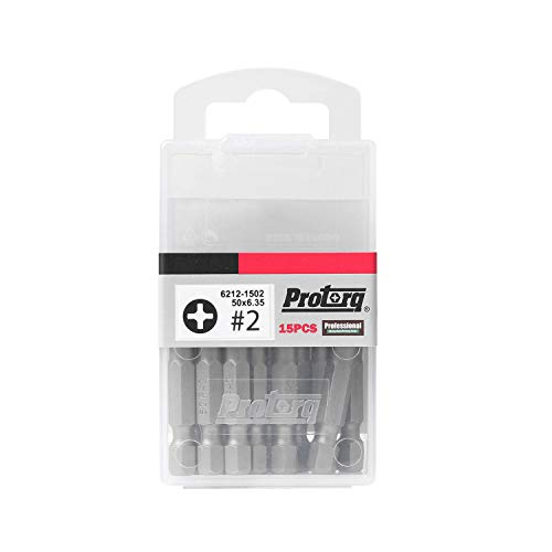 Protorq Phillips 2 screwdriver bits,2 inch, 15 pieces, with Storage Case