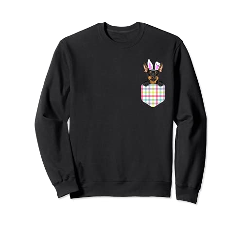 Easter Plaid Miniature Pinscher Bunny Dog In Pocket Sweatshirt, Black
