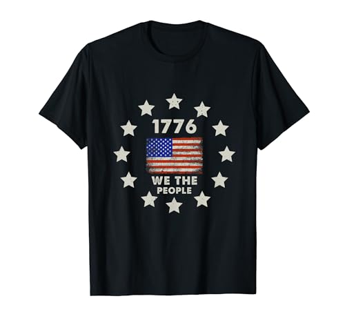 American History 1776 Bandiera vintage degli Stati Uniti del Giorno dell'Indipendenza Maglietta