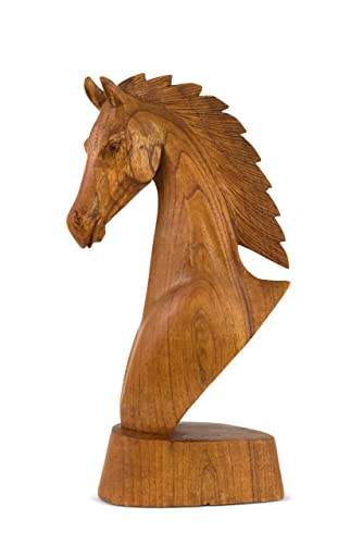 Estatua de Cabeza de Caballo Tallada en Madera 8" miniatura 1