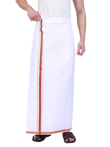 Image of PRAKASAM COTTON Mens Single White Dhoti with Jari Border Single Dhoti (1.28X2.00 mtrs)