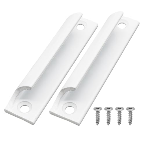 Murtenze 2 Pack Window Sash Lift Handle, 3" Hole Center Finger Pulls, Aluminum Alloy Cabinet Handle Drawer Pulls for Sliding Window, Kitchen Closet (White)