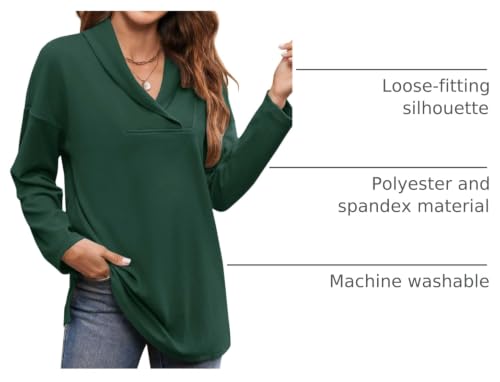 Image of Women's Long Sleeve Tops Fall Shawl Neck Tunic Tops for Leggings Casual Blouse Sweatshirt