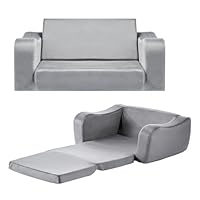 VEVOR 2-in-1 Kids Sofa, Foldable Toddler Soft Couch with Armrests, Made of 28D Sponge & Short Pile, Convertible Toddler Chair to Lounger, Kid Couch Fold Out for Fun Playtime or Comfy Lounging, L, Gray