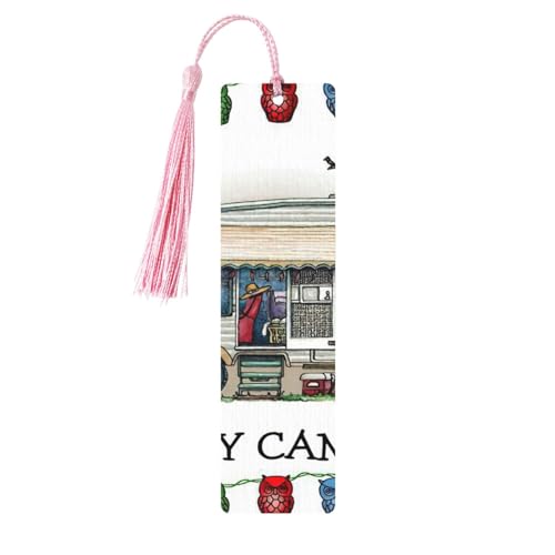 Happy Camper プリント タッセル付き木製しおり 読書ページマーカー ブックマーク 男性/女性へのギフトに