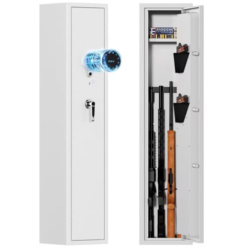 Image of KAER 2-3 Gun Safe Cabinet with Digital Keypad for Rifles & Pistols | White anti-pry steel gun cabinet with digital keypad & spare keys, holds 2-3 guns with ammo shelf, wall /floor mountable