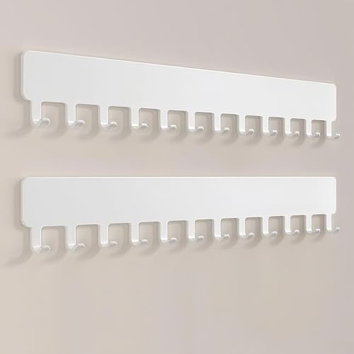 2 Pack Wall Mounted Necklace Holder, 12 Hook Adhesive Jewellery Hooks Metal Necklace Hangers No-Drill for Necklaces Bracelets Earrings Rings Metal Organizer Rack Jewellery Storage for Bedroom Closet