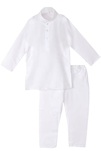 Image of Chandrakala Kids 100% Cotton Kurta Pyjama Set for Boys Indian Traditional Party Wear Bollywood Style Wedding Dress, White (KK101WHI1)