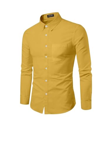 Image of MILDIN Men's Pure Cotton Striped Printed Shirt with Spread Collared Neck Full Sleeve Curved Hemline Button Closure and Regular Fit | Shirt for Man