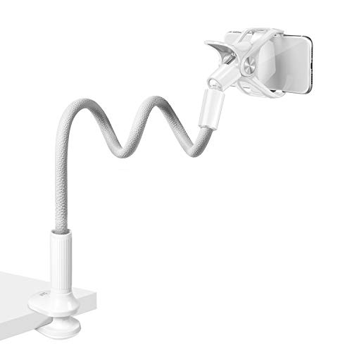 Gooseneck Phone Holder for Bed,SAIJI Flexible Arm Cellphone Stand Mount Clip for Desk,360 Adjustable Lazy Bracket for iPhone 11 Pro Max XR SE 8 Plus,Overall Length 37.4In(Grey)