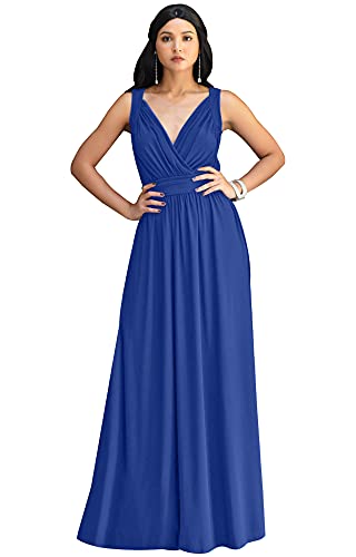 KOH KOH Plus Size Womens Long Sleeveless Flowy Bridesmaids Cocktail Party Evening Formal Sexy Summer Wedding Guest Ball Prom Gown Gowns Maxi Dress Dresses, Cobalt Royal Blue 3XL 22-24