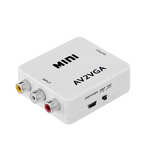 CARE CASE® AV to VGA Adapter 1080P HD Mini VGA Converter, RCA to VGA HD Video Converter with 3.5mm Audio Jack for PC/Laptops/STB/Computer (White)