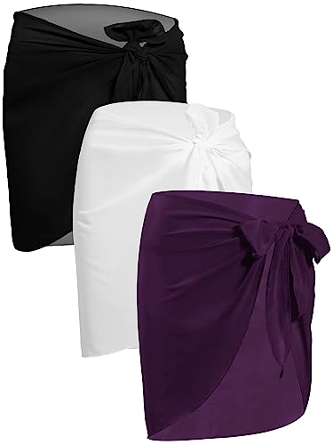 themilestocks TMS - Pareo de playa para mujer, pareo de gasa para cubrir traje de baño, Negro, blanco, morado oscuro, Talla única
