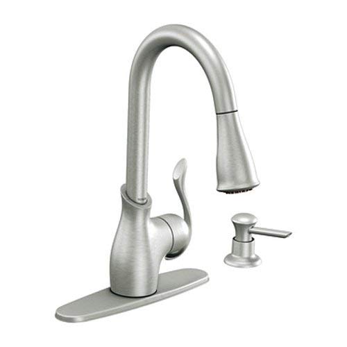 Moen CA87006SRS Kitchen Faucet with pullout spray in Spot Resist Stainless finish.