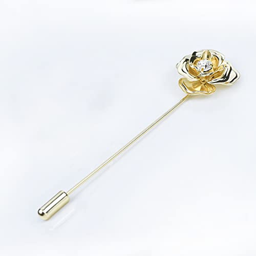 Image of Crystal Alloy Rose Flower Lapel Pins Button Pin Groom Boutonniere for Wedding Floral Brooch Pin Set for Women Men