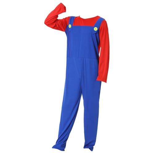 COXNSXX Klempner Brüder Kostüm, Cosplay Kostüm mit Hut und Schnurrbart, geeignet für Cosplay Karneval und Mottopartys