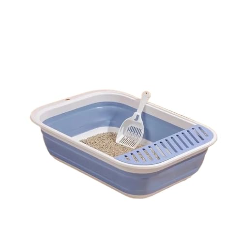 Bac à litière portable pour chat grand format bleu avec toilettes pliables