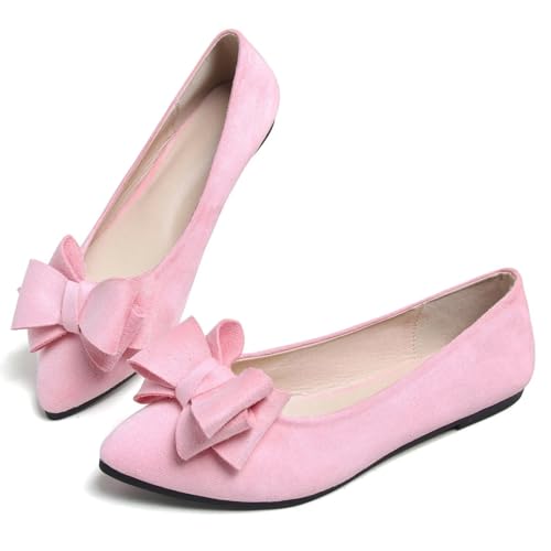 Image of TN TANGNEST Women's Flats Comfortable Dressy Slip On | Pointed Toe Bow Ballet Shoes, Business Casual Office Flats, Suede Flat Shoes