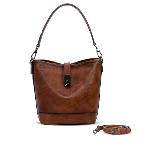 HESHE Leather Crossbody Bags for Women Designer Shoulder Purse Hobo Handbags Bucket Purse Everyday