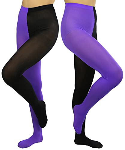 Image of ToBeInStyle Women's Two Toned Vibrant Jester Contrast Opaque Multicolored Tights