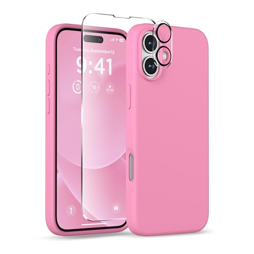 Image of Magnetic for iPhone 16 Case, Compatible with MagSafe, Liquid Silicone Phone Cover with Screen Protector & Camera Protector, Soft Anti-Scratch Microfiber Lining Inside 6.1 inch, Tender Pink