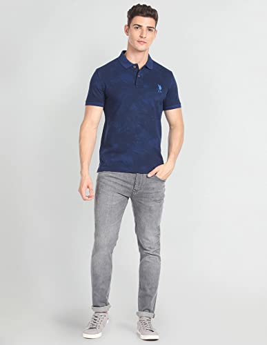 Image of U.S. Polo ASSN. Printed Slim Fit Polo T Shirts for Men - 100% Cotton, Half Sleeves Mens Tshirt