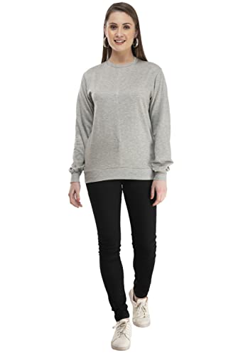 Image of indi weaves Women Fleece Crew Neck Sweatshirt (31100-33-IW-Y-P1-L Grey L)