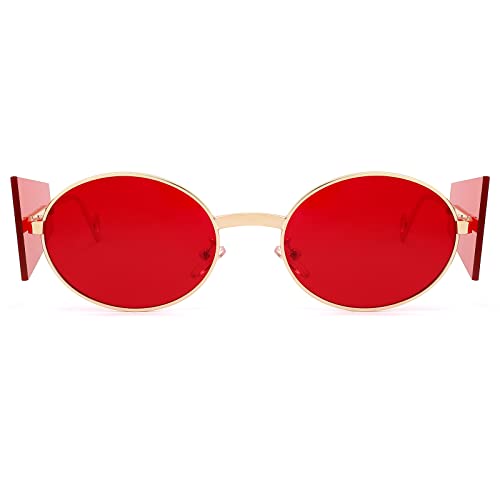 FEISEDY Women Men Futurisitc Hipster Round Sunglasses Polygon Trapezoid Side Shields Delicate Metal Frame B28252