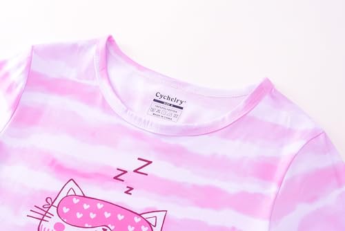 CYCHELRY Tie Dye Pajamas for Teen Girls Cat Snail Daisy Donut Fox Big Kids Sleepover PJS Sets Matching Clothes Size 6-162