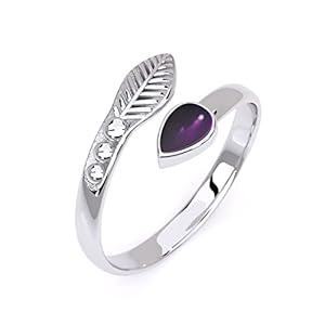 Sterling Silver Gemstone Feather Toe Ring, Birthstone Wrap Ring, Open Adjustable Foot OR Midi Knuckle Ring, Handmade Bohemian Jewelry (Amethyst)