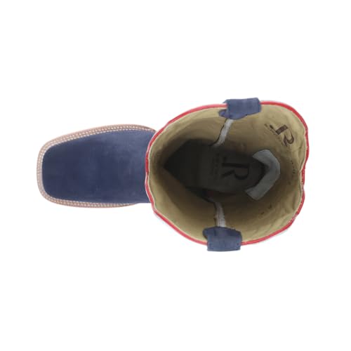 Mens Roughout Wide Embroidered Square Toe Casual Boots Mid Calf - Blue, Blue, White - Size 10.5 D4