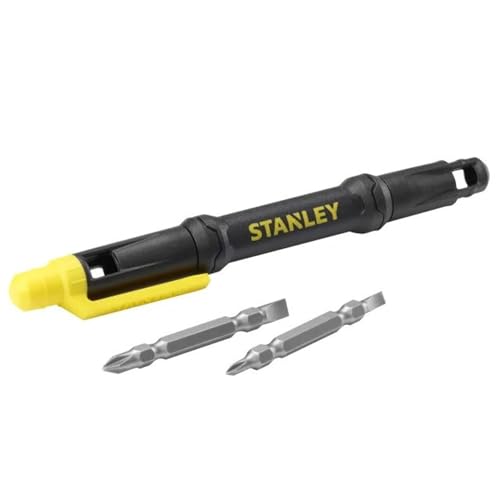 STANLEY 66-344M, Destornillador de bolsillo 4 en 1 con Diseño de Pinza para Lápiz, tipo de punta Phillips, 2 Puntas de Doble Extremo, Agarre Antideslizante, Acero S2