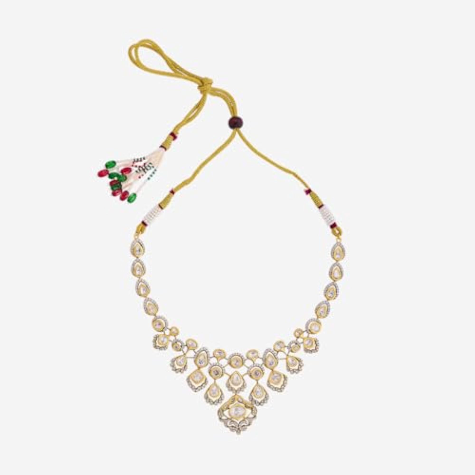 White Victorian Plated Kundan Necklace Set with Earrings