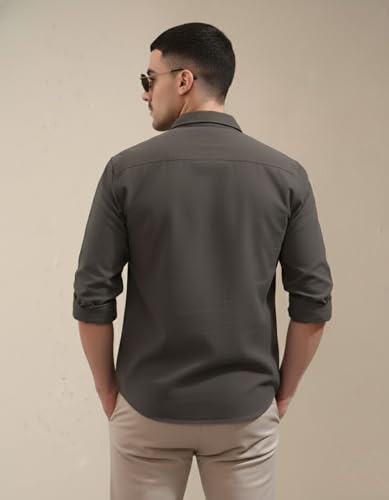 Image of SMOWKLY Men's Casual Shirt | Full Sleeve Button Down Shirt with Dual Chest Pockets | Stylish Regular Fit 100% Cotton Office, Party Shacket | Fashionable Western Outfit