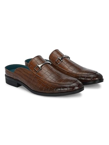 Image of San Frissco Men's Formal Loafers Leatherette Textured Trending Shoes with Buckle,Semi Casual Cushioned Footbed Formal Mules for Party, Slip-On Loafers, Lightweight and Comfortable Shoes