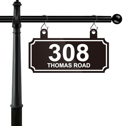Hanging Address Sign,Large House Number Sign,Address Plaque for Outdoor Lamp Post,Light Post,Door,Mailbox Post,24 Colors & Multiple Fonts,Super Reflective,Double Sided with S-Hooks