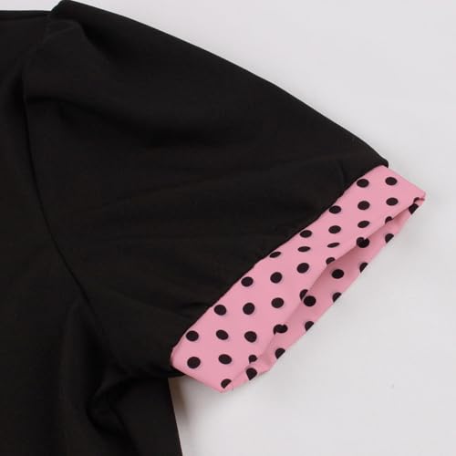 Image of ODIZLI Women's 1950s Retro Dress Short Sleeve Notched Lapel Polka Dot Stripe Swing Dress with Belt Cocktail Dress