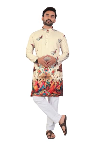 Image of Valaki Kurta Pajama Set for Men Border Printed Traditional Straight Kurta with Pyjama for Men