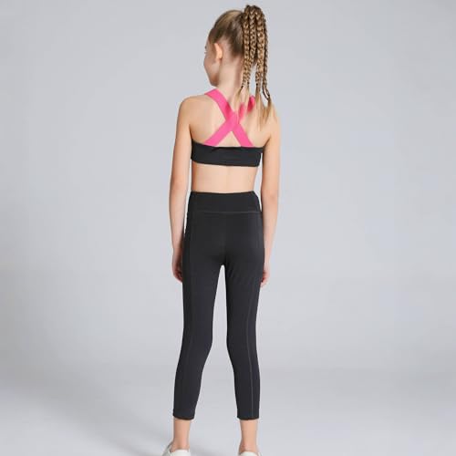 Ymzia Girls Dance Yoga Leggings Spandex Girls Athletic Leggings Training Bras Set Kids Gym Crop Tank Top Activewear Black Set For 10-11 Years thumb #5