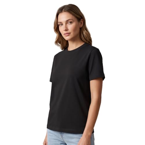 Image of NOBERO 100% Cotton T-Shirts for Women Stylish | Regular Fit | Solid T Shirts for Women 180 GSM Combed Cotton | Crew Neck Half Sleeve