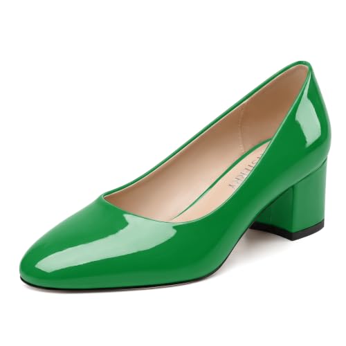 Image of SKYSTERRY Women's Low Heel Dress Pumps Shoes 2 Inch | Low Chunky Block Heel Pumps, Closed Round Toe Heels, Patent Leather Office Work Wedding Pumps Shoes