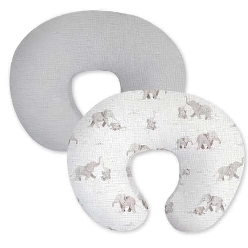 Image of Little Grape Land Muslin Nursing Pillow Covers 2 Pack, 100% Cotton Removable Breastfeeding Pillow Covers, Feeding Pillow Slipcovers for Baby Boys & Girls, (Elephant)