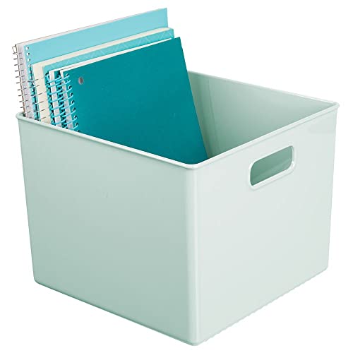 Mdesign Plastic Deep Home Storage Organizer Basket Bin, Handles For Cube Furniture Shelving In Office, Closet, Bedroom, Laundry Room, Nursery, Kids Toy Room Shelf, Ligne Collection, 4 Pack, Mint Green #TOP4