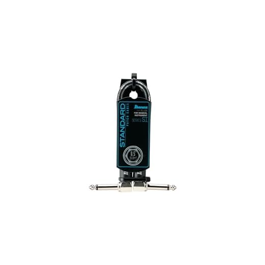 IBANEZ SI Serie (Standard) Instrumentenkabel - Patch Kabel 2 abgewinkelte Stecker Gewebt - Klinke - Klinke, Schwarz - 0,15 m / 0,5 ft (SI05P-CCT)