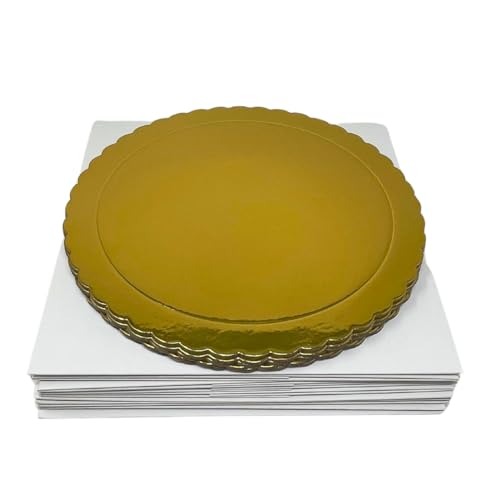 Decoracion Dulce - Pack de 5 Bases Extrafuertes de 25cm x 3mm de Color Oro y 5 Cajas para transportar tartas de 25.4 x 25.4 x 15cm de altura