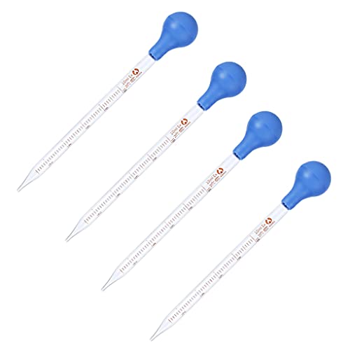 Pacote de 4 Conta-gotas de Vidro 10ml Pipeta de Cabeça de Borracha Graduada Reutilizável Medição Por