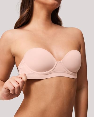 Image of Strapless Bras for Women Small Breasted Balconette Demi Underwire Lightly Lined Seamless Bra 32AA-38A